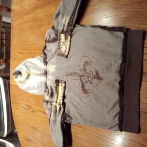 Young Fabulous & Broke Rhinestone  Fleur De Lis Tie Dye Trim Hoodie Size L